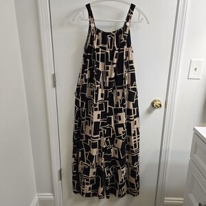 No Brand, Geometric Black and Tan Jumpsuit, Wide Legs, Size S, 100% Cotton